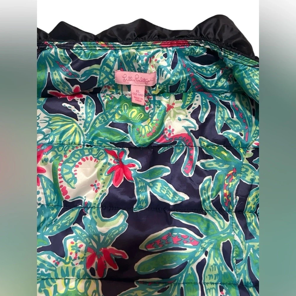 Lilly Pulitzer Girls Melanie Ruffle Floral Zip Up Puffer Vest